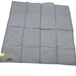 U.P Renoma Blue Grey Cotton Handkerchief Geometric Pattern Pocket Square 18.5"